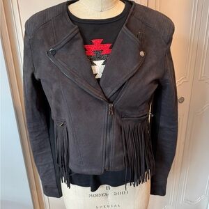 Fate Revolve Black Faux Suede Western Moto style Jacket with Fringe